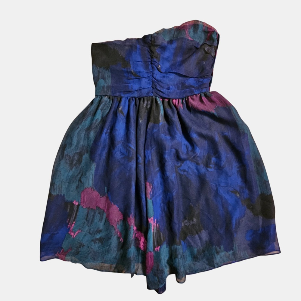 Aqua Luxe Silk Chiffon Strapless Flare Mini Dress XS Cocktail Party Feminine NWT